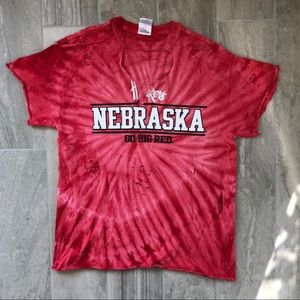 Distressed Nebraska Husker Tie Dye Shirt